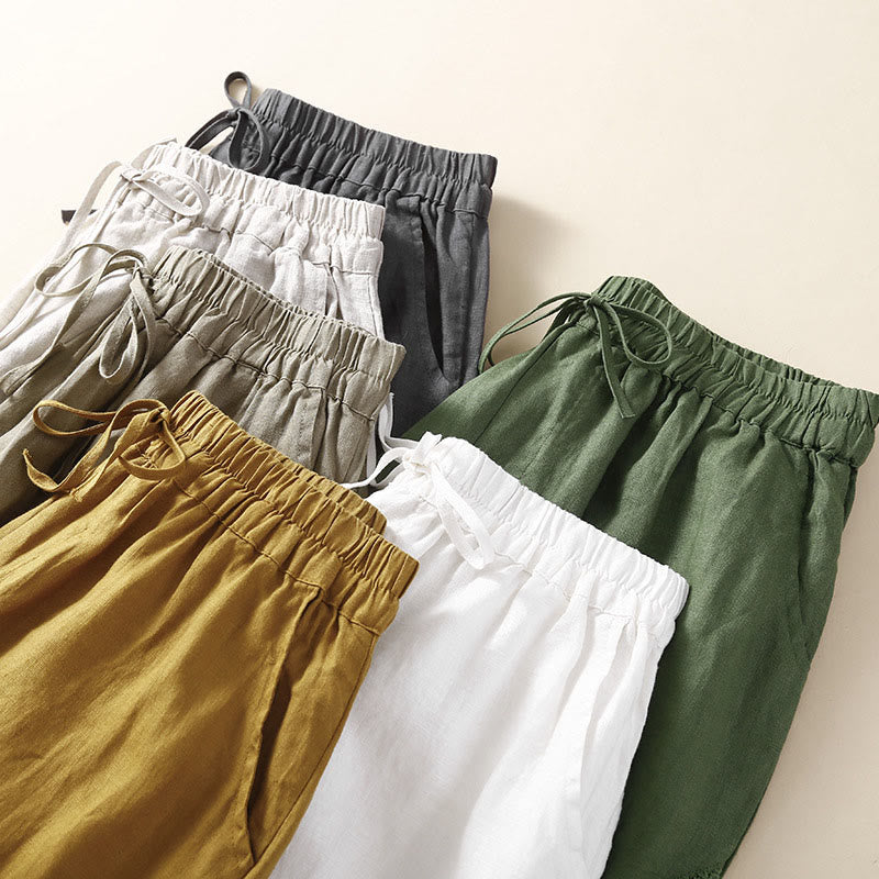 Pantalon harem ample à cordon de serrage et poches, couleur unie, motif floral et Buddha Stones - image 33