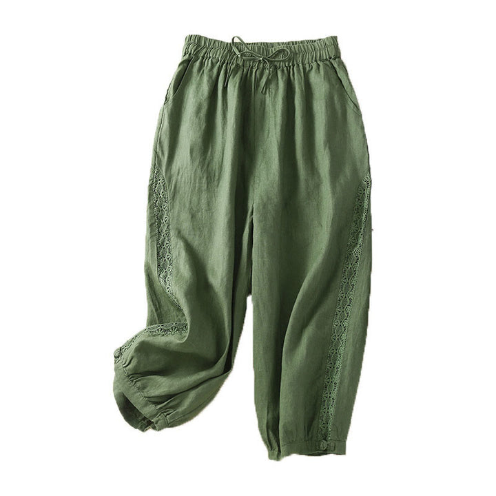 Pantalon harem ample à cordon de serrage et poches, couleur unie, motif floral et Buddha Stones - image 24