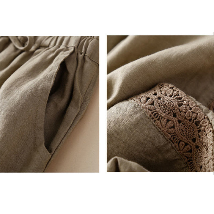Pantalon harem ample à cordon de serrage et poches, couleur unie, motif floral et Buddha Stones - image 28