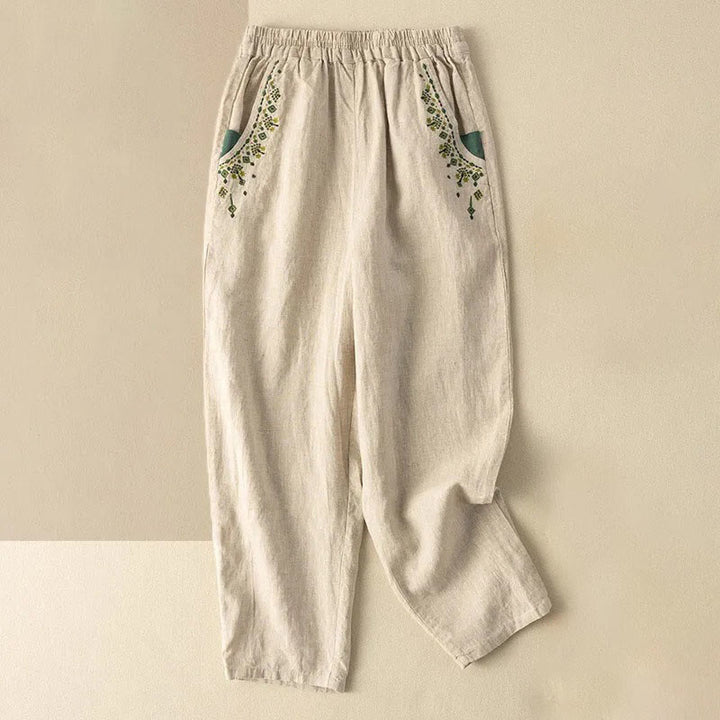 Pantalon sarouel capri taille élastique avec broderies vintage Buddha Stones et poches - Abricot - US14，UK/AU18，EU46 (4XL) - image 14
