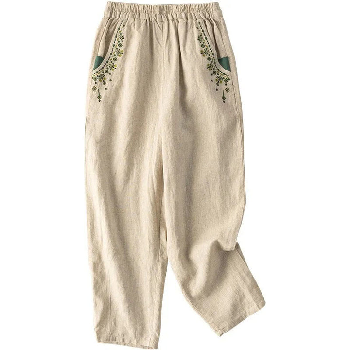 Pantalon sarouel capri taille élastique avec broderies vintage Buddha Stones et poches - image 18