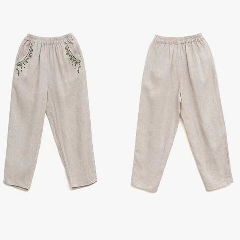 Pantalon sarouel capri taille élastique avec broderies vintage Buddha Stones et poches - image 24