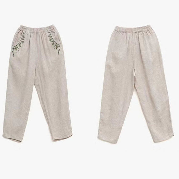 Pantalon sarouel capri taille élastique avec broderies vintage Buddha Stones et poches - image 24
