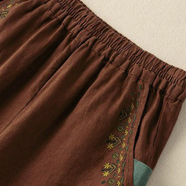Pantalon sarouel capri taille élastique avec broderies vintage Buddha Stones et poches - image 11