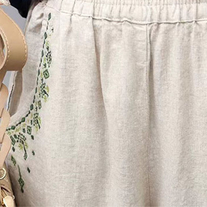 Pantalon sarouel capri taille élastique avec broderies vintage Buddha Stones et poches - image 20