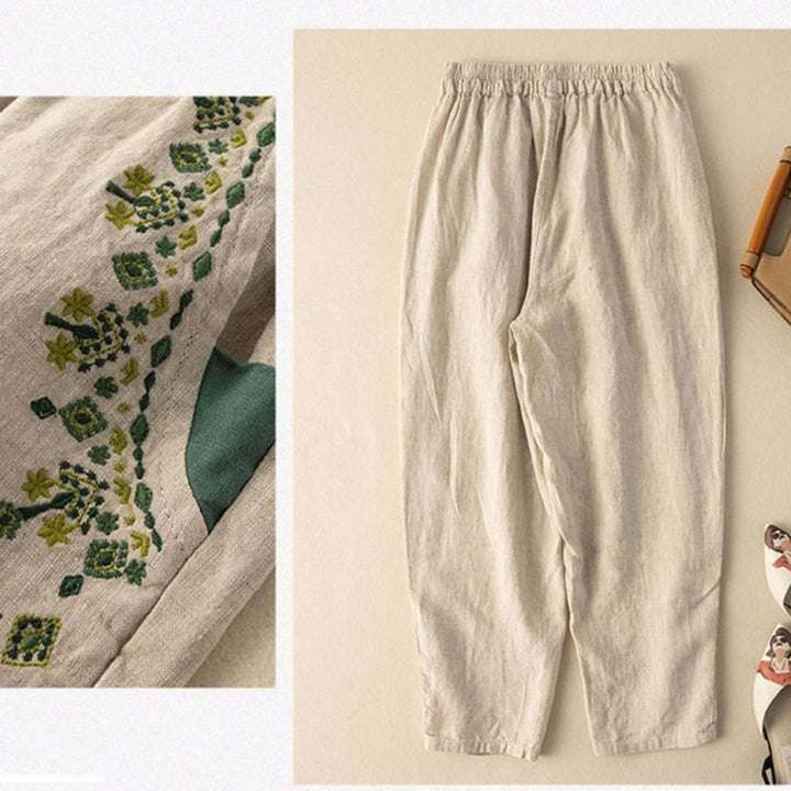 Pantalon sarouel capri taille élastique avec broderies vintage Buddha Stones et poches - image 17