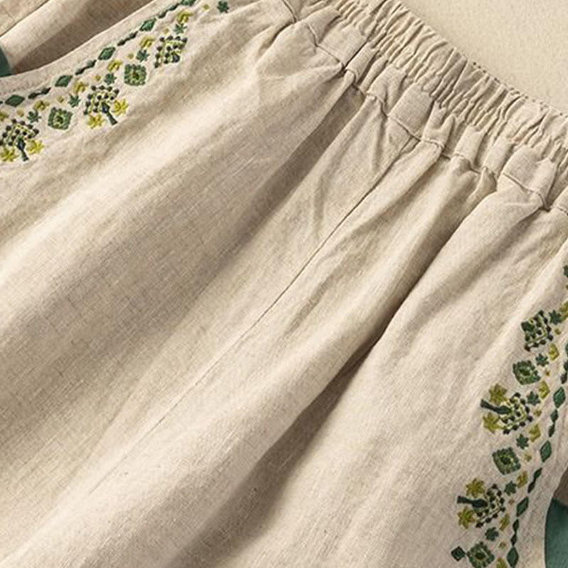 Pantalon sarouel capri taille élastique avec broderies vintage Buddha Stones et poches - image 15