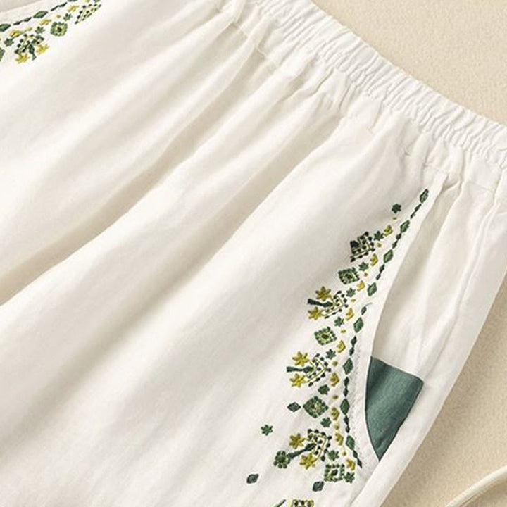 Pantalon sarouel capri taille élastique avec broderies vintage Buddha Stones et poches - image 7