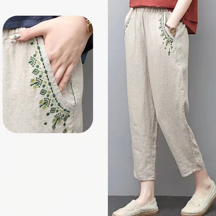 Pantalon sarouel capri taille élastique avec broderies vintage Buddha Stones et poches - image 23