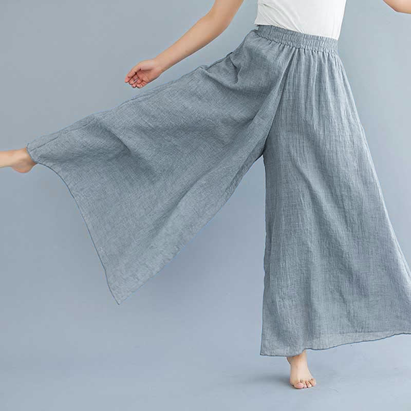 Pantalon large décontracté en coton et lin pour femme avec Buddha Stones pour le yoga et la danse