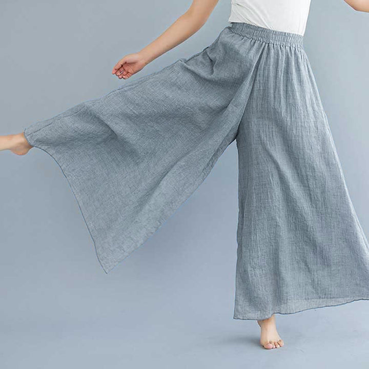 Pantalon large décontracté en coton et lin pour femme avec Buddha Stones pour le yoga et la danse