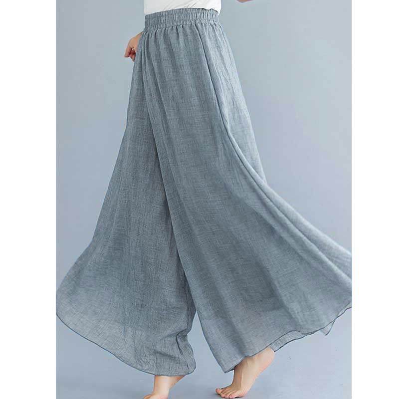 Pantalon large décontracté en coton et lin pour femme avec Buddha Stones pour le yoga et la danse