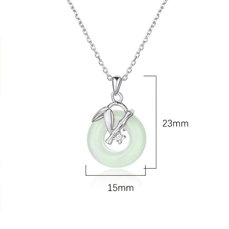Buddha Stones Collier pendentif en argent sterling 925 avec boucle de paix et feuille de bambou en jade Hetian