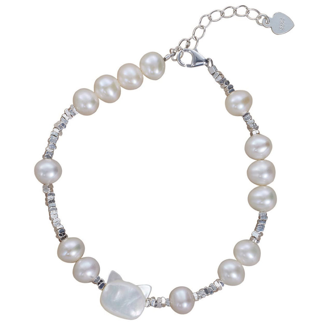 Bracelet de guérison en argent avec chaîne en pierre Tridacna et tête de chat en Buddha Stones - image 5