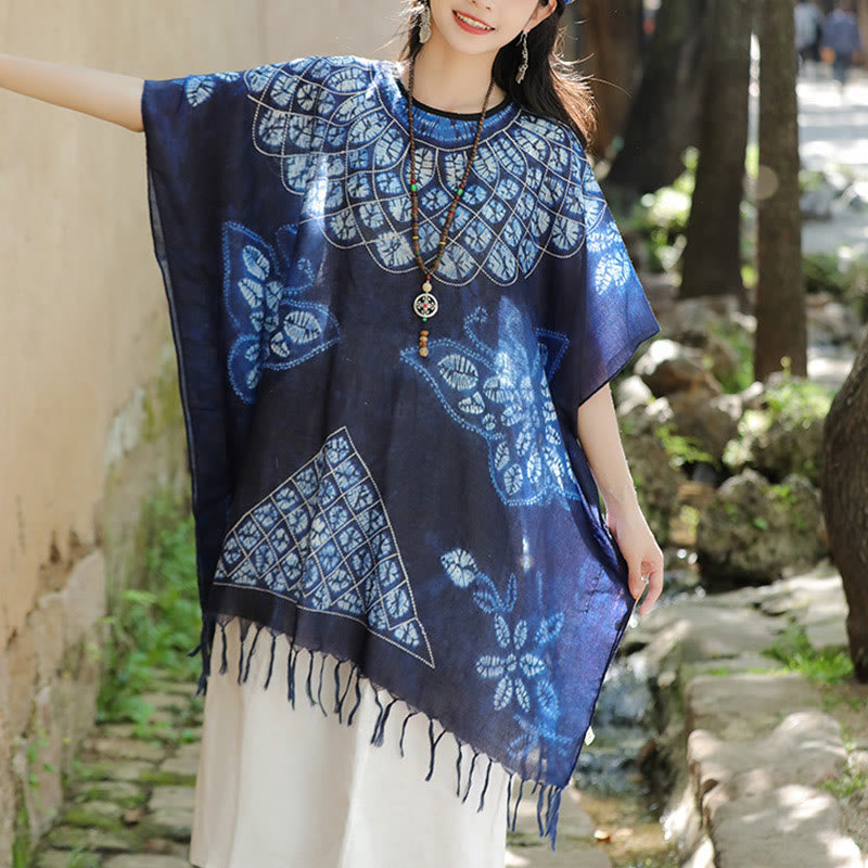 Châle Batik Papillon Bleu Buddha Stones Glands Pull de Voyage Confortable 90*95cm