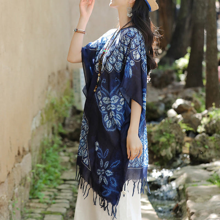 Châle Batik Papillon Bleu Buddha Stones Glands Pull de Voyage Confortable 90*95cm