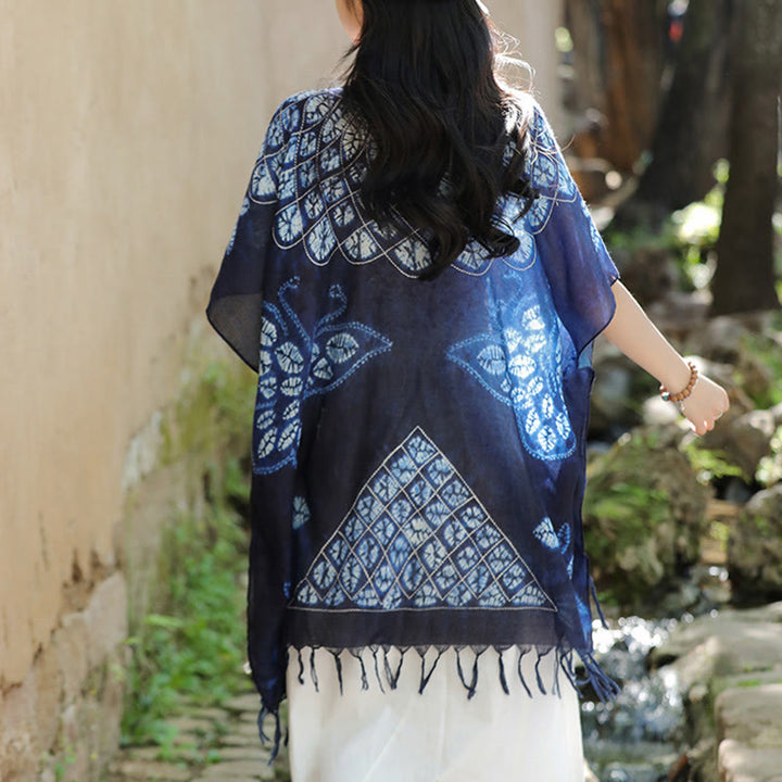 Châle Batik Papillon Bleu Buddha Stones Glands Pull de Voyage Confortable 90*95cm