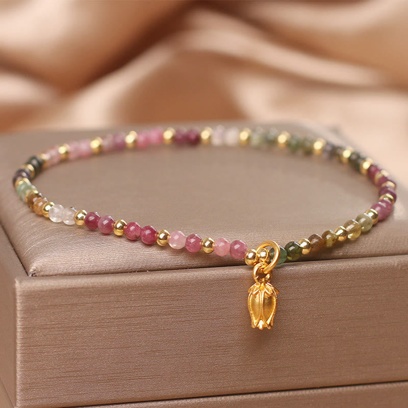 Bracelet positif en Buddha Stones et fleurs de tourmaline colorées