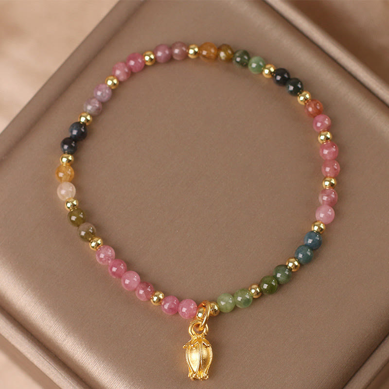 Bracelet positif en Buddha Stones et fleurs de tourmaline colorées