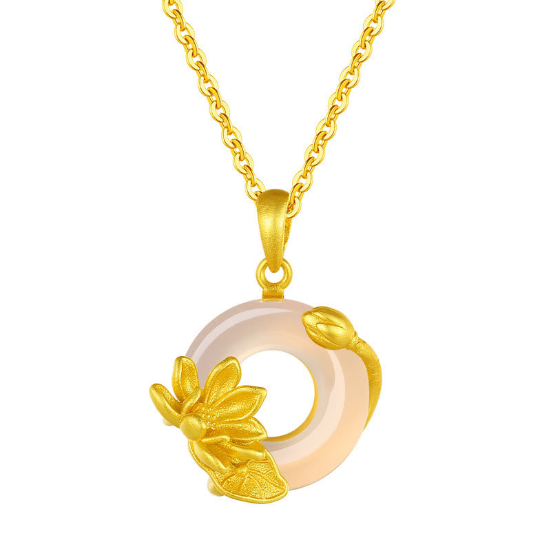 Collier en argent sterling S925 avec pendentif en forme de lotus et boucle de paix en calcédoine blanche naturelle de Buddha Stones - image 3