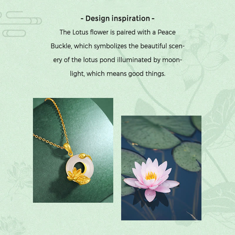 Collier en argent sterling S925 avec pendentif en forme de lotus et boucle de paix en calcédoine blanche naturelle de Buddha Stones