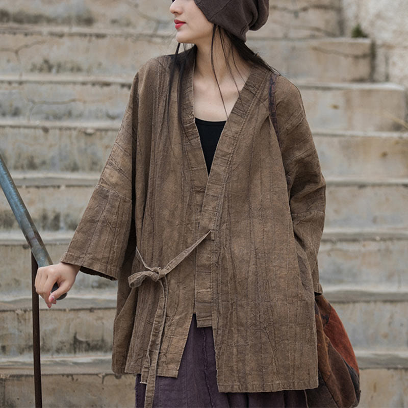 Buddha Stones et teinture par nouage Veste ouverte sur le devant pour méditation zen - Marron - US 4-14, UK/AU 8-18, EU 36-46 (F) - (Haut uniquement) - image 0