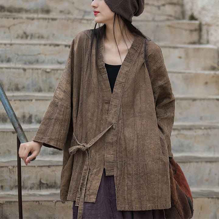 Buddha Stones et teinture par nouage Veste ouverte sur le devant pour méditation zen - Marron - US 4-14, UK/AU 8-18, EU 36-46 (F) - (Haut uniquement) - image 0