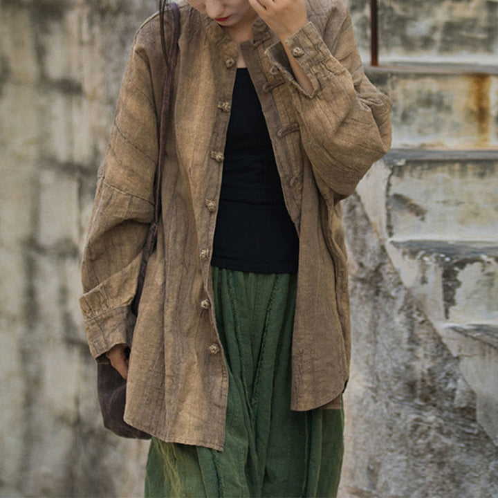 Veste ouverte à manches longues et boutons grenouille avec Buddha Stones et teinture par nouage pour méditation zen