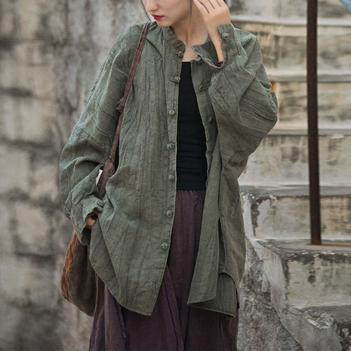 Veste ouverte à manches longues et boutons grenouille avec Buddha Stones et teinture par nouage pour méditation zen