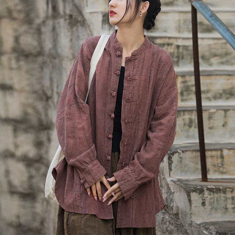 Veste ouverte à manches longues et boutons grenouille avec Buddha Stones et teinture par nouage pour méditation zen