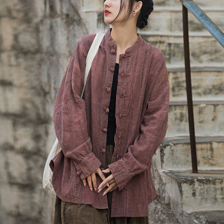 Veste ouverte à manches longues et boutons grenouille avec Buddha Stones et teinture par nouage pour méditation zen