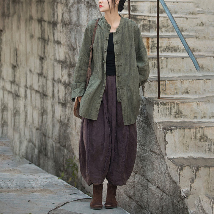 Veste ouverte à manches longues et boutons grenouille avec Buddha Stones et teinture par nouage pour méditation zen