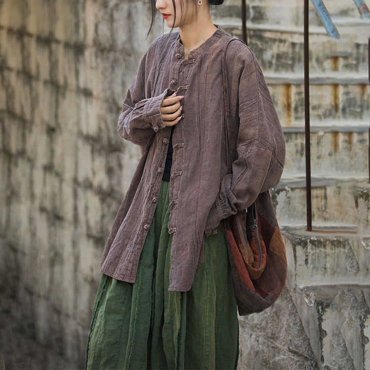Veste ouverte à manches longues et boutons grenouille avec Buddha Stones et teinture par nouage pour méditation zen - image 23