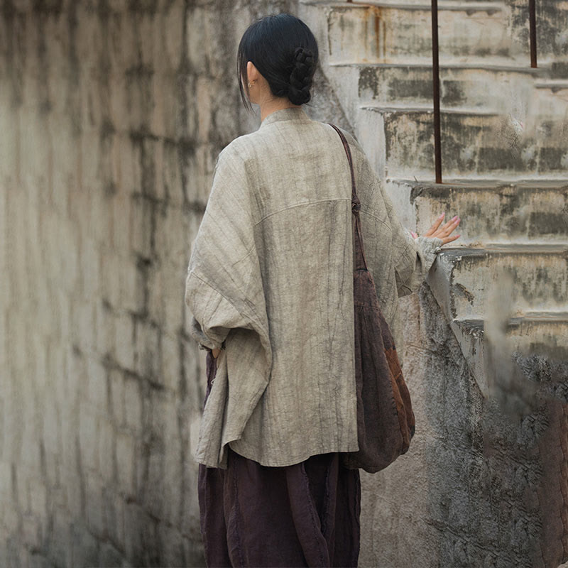 Veste ouverte à manches longues et boutons grenouille avec Buddha Stones et teinture par nouage pour méditation zen - image 9