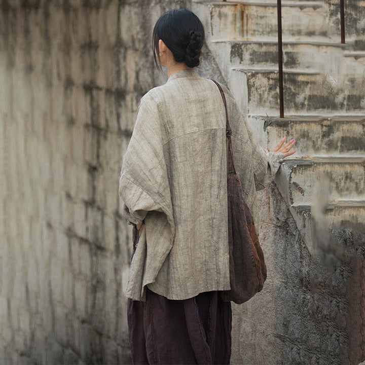 Veste ouverte à manches longues et boutons grenouille avec Buddha Stones et teinture par nouage pour méditation zen - image 9