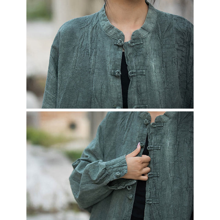 Veste ouverte à manches longues et boutons grenouille avec Buddha Stones et teinture par nouage pour méditation zen
