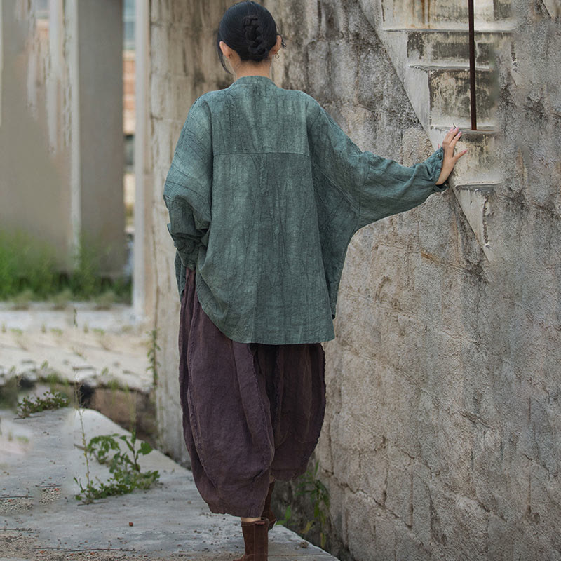 Veste ouverte à manches longues et boutons grenouille avec Buddha Stones et teinture par nouage pour méditation zen - image 14