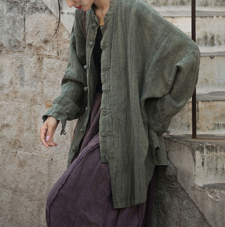 Veste ouverte à manches longues et boutons grenouille avec Buddha Stones et teinture par nouage pour méditation zen