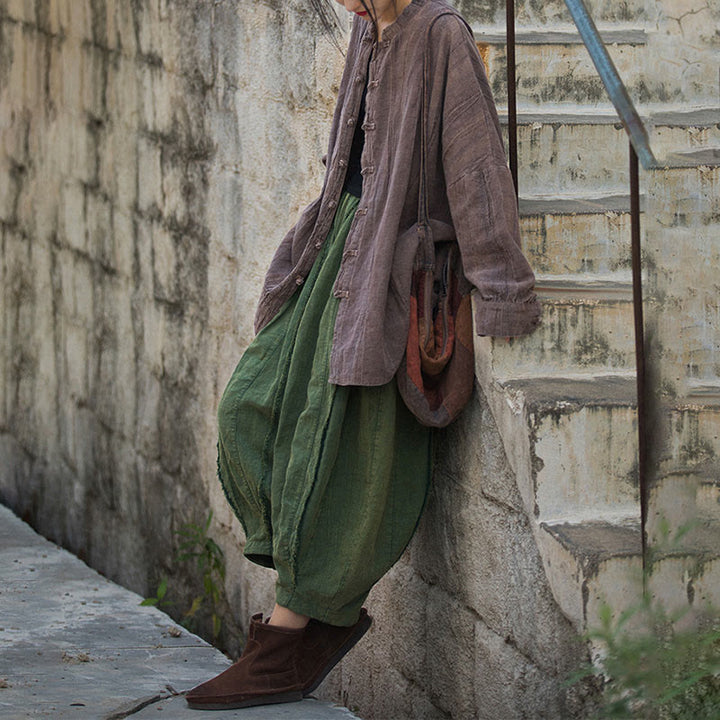 Veste ouverte à manches longues et boutons grenouille avec Buddha Stones et teinture par nouage pour méditation zen