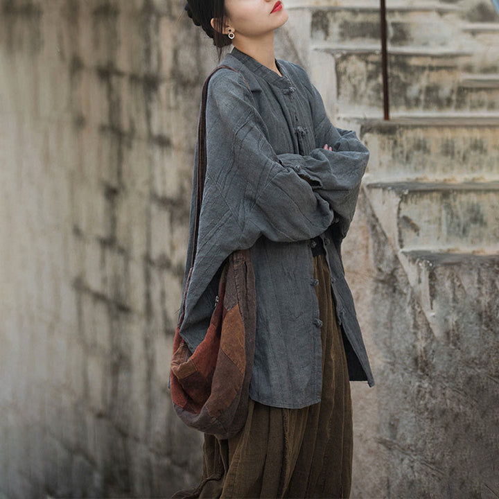 Veste ouverte à manches longues et boutons grenouille avec Buddha Stones et teinture par nouage pour méditation zen - image 34