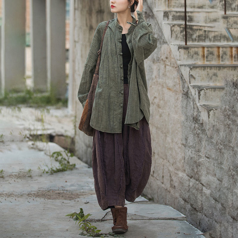 Veste ouverte à manches longues et boutons grenouille avec Buddha Stones et teinture par nouage pour méditation zen - image 19