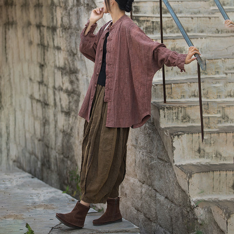 Veste ouverte à manches longues et boutons grenouille avec Buddha Stones et teinture par nouage pour méditation zen - image 29