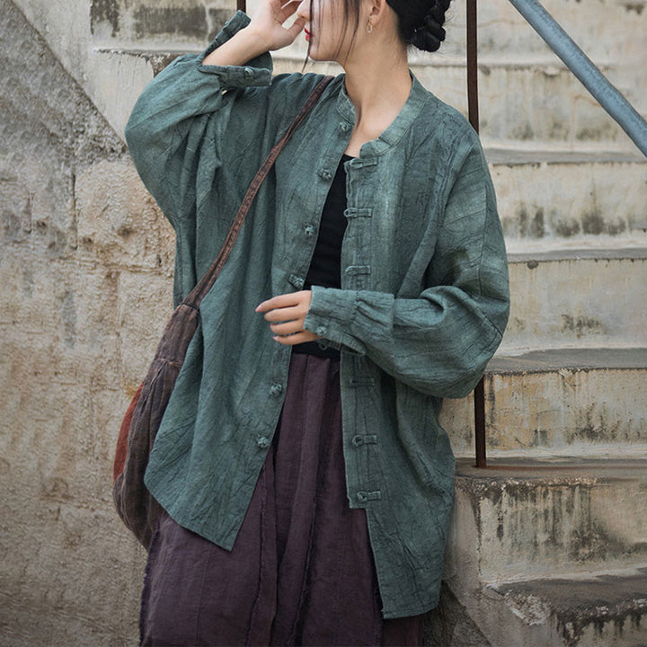 Veste ouverte à manches longues et boutons grenouille avec Buddha Stones et teinture par nouage pour méditation zen