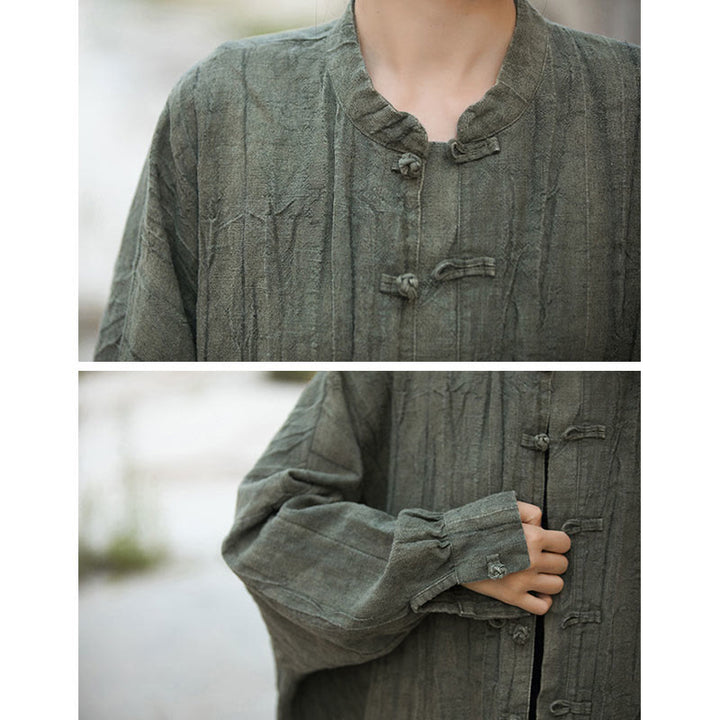 Veste ouverte à manches longues et boutons grenouille avec Buddha Stones et teinture par nouage pour méditation zen - image 21