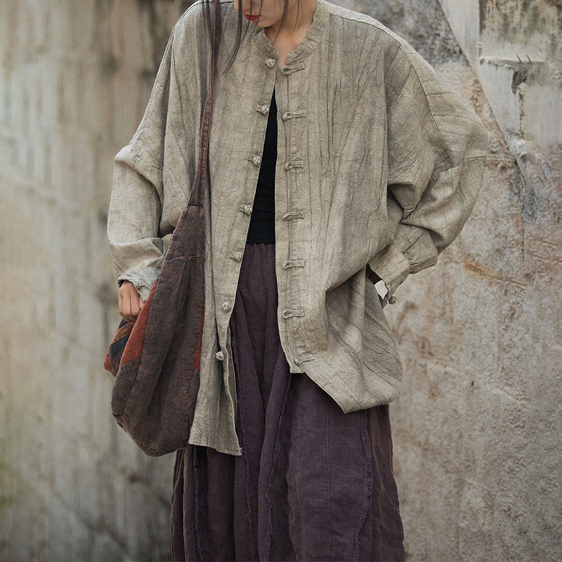 Veste ouverte à manches longues et boutons grenouille avec Buddha Stones et teinture par nouage pour méditation zen