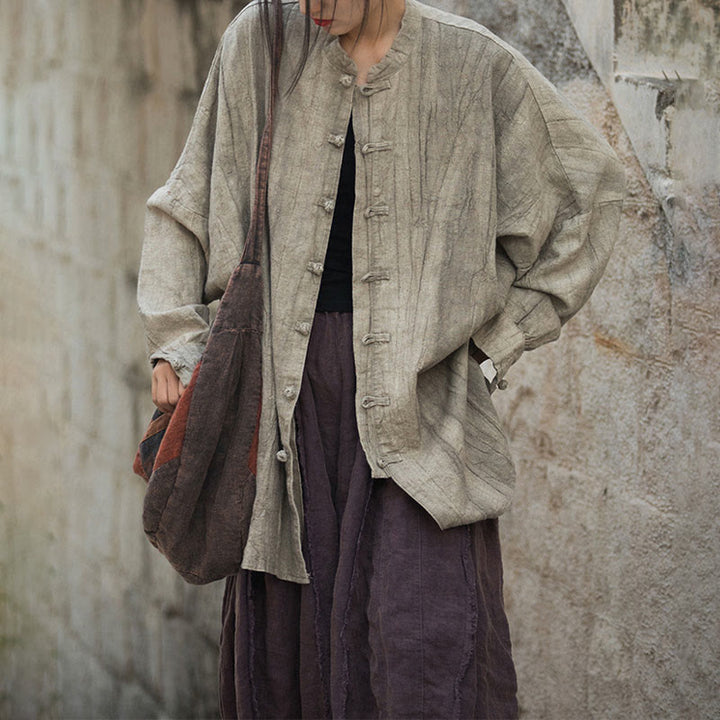 Veste ouverte à manches longues et boutons grenouille avec Buddha Stones et teinture par nouage pour méditation zen