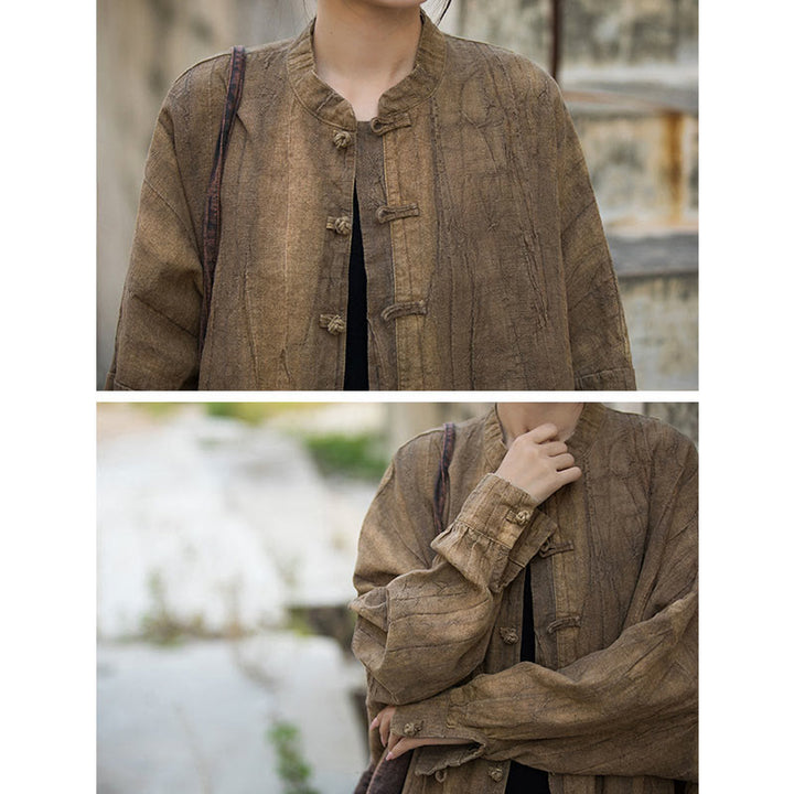 Veste ouverte à manches longues et boutons grenouille avec Buddha Stones et teinture par nouage pour méditation zen