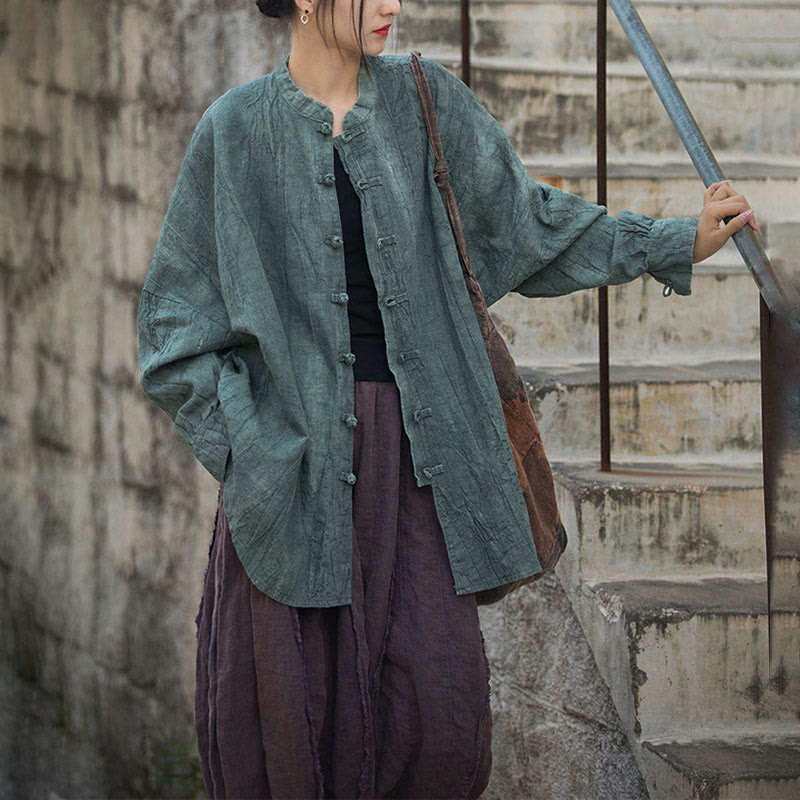 Veste ouverte à manches longues et boutons grenouille avec Buddha Stones et teinture par nouage pour méditation zen