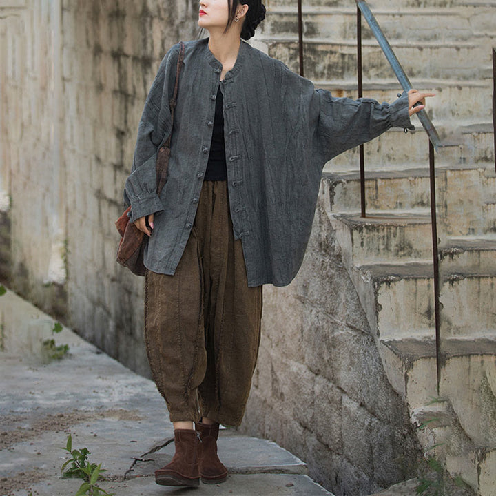 Veste ouverte à manches longues et boutons grenouille avec Buddha Stones et teinture par nouage pour méditation zen