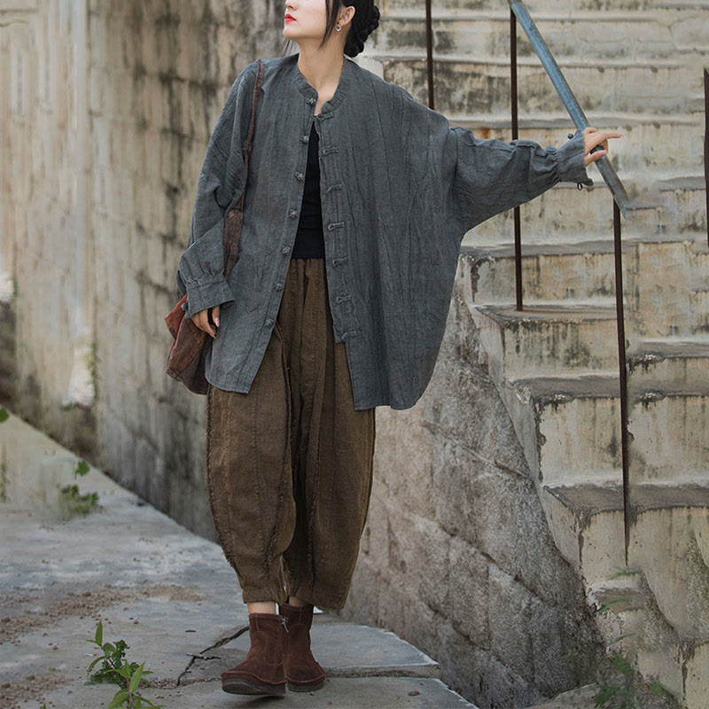 Veste ouverte à manches longues et boutons grenouille avec Buddha Stones et teinture par nouage pour méditation zen - image 35